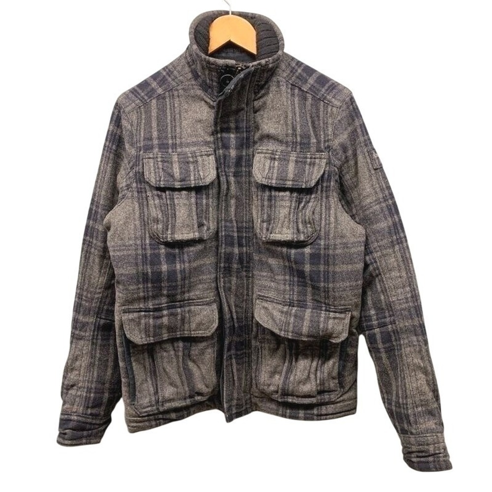 Abercrombie & Fitch Lake Harris Field Jacket Mens M Gray Plaid Winter Cargo